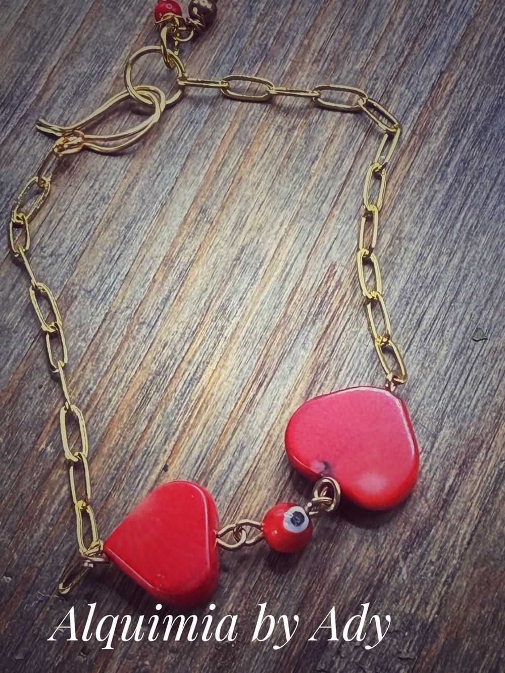Gold red coral adjustable rope chain dainty bracelet